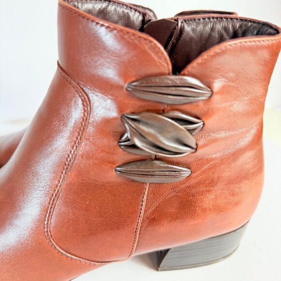 Spring Step Womens Boot Size 8 Ankle Bootie Cognac Brown Leather Side Notch - Picture 12 of 16